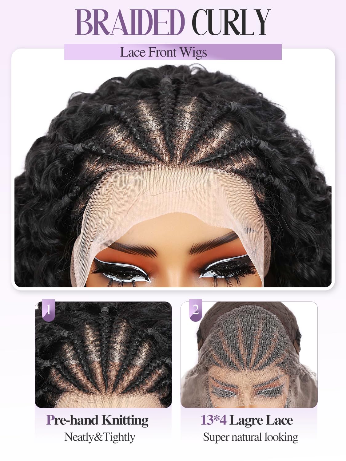 Quantum Love Braided Wigs for Black Women Braids Cornrows Lace Curly Wigs 16 Inch Lace Frontal Braided Fully Curly Bob Synthetic Glueless Wig