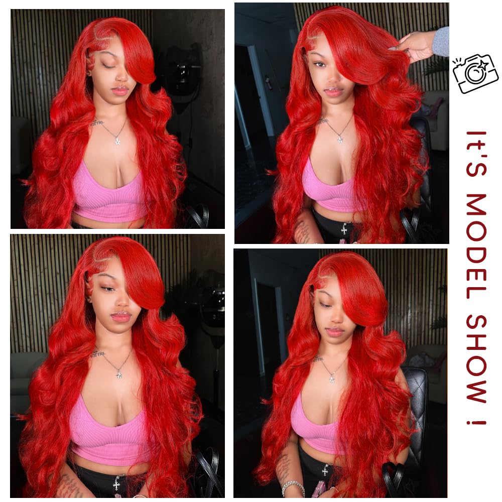 Red Lace Front Wigs Human Hair Pre Plucked 200% Density Red Wig Human Hair Red Body Wave Lace Front Wigs Human Hair 13x4 HD Lace Frontal Wig Colored Glueless Wigs 30 Inch