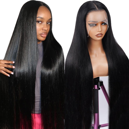 CabeDuck 38 Inch Straight Lace Front Wigs Human Hair Pre Plucked 13x4 HD Straight Wigs Human Hair Lace Frontal Human Hair Wig for Women Natural Color