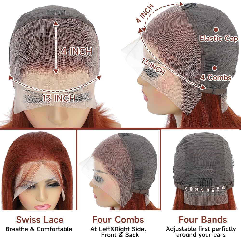 Hoscod 10 Inch Reddish Brown Bob Wig Human Hair Brazilian Hair Pre Plucked 13x4 HD Transparent Lace Front Wigs Human Hair Straight Glueless Bob Wigs Human Hair Auburn Colored Lace Frontal Wigs