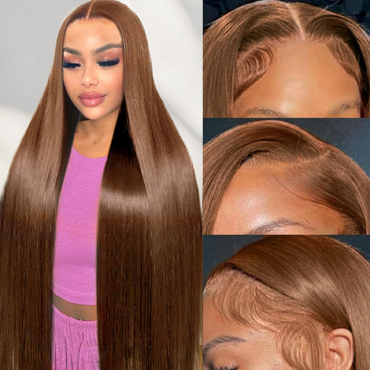 Cypha Chocolate Brown Lace Front Wigs Human Hair Pre Plucked 13x6 Straight Lace Front Wigs Human Hair 180% Density Colored #4 Light Brown Glueless Wig HD Lace Frontal Wigs for Women 30inch