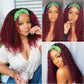 Celiarita Ombre Headband Wig Human Hair Deep Wave 16 Inch Dark Burgundy None Lace Front Wigs Glueless #1B/99J Deep Curly Wave Human Hair Headband Wig Attached Half Wigs for Black Women 150% Density…