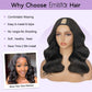 Emistar Long Wave V Part Wig, Natural Looking U Part WigSoft Synthetic Hair as Human Hair, Wear And Go Glueless Half Wigs for Black Women (Black, 14 Inch)