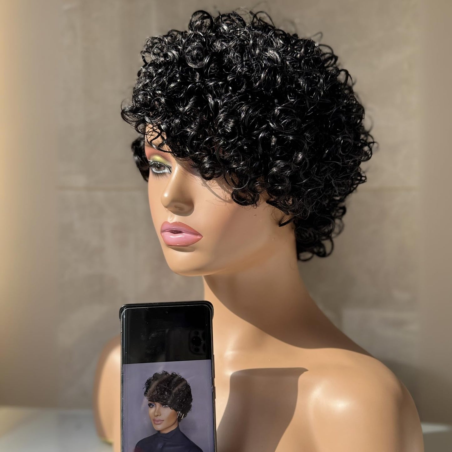 PurpleSexy Chic Elegent Short Curly Pixie Cut Human Hair Wig With Bangs Layered Pixie Wigs for Black Women Brazilian Virgin Curly Wave Human Hair Glueless Full Machine Made Wig