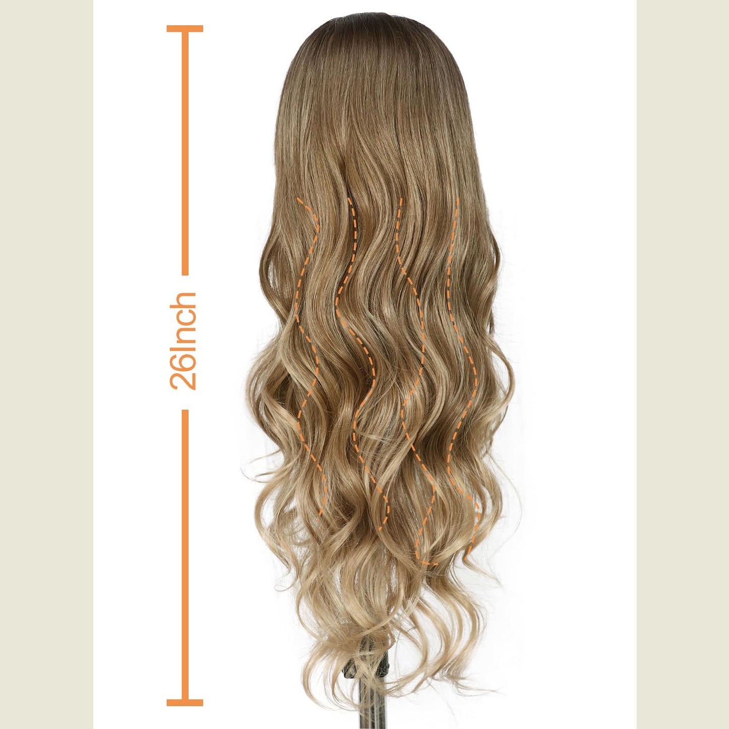 SAPPHIREWIGS Brown Lace Front Wigs Long Body Wave Pre-plucked Hairline Brown Wig with Ash Blonde Tips Synthetic Wigs for Women Heat Resistant Fiber Hair Daily Party Use 26inch