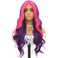 SISIFIRE Purple Red Highlight Long Curly Wavy Wigs for Women Middle Part Synthetic Heat Resistant Fiber Small Lace Wig for Halloween Cosplay Christmas Wigs
