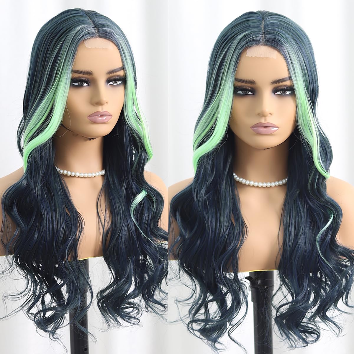 SISIFIRE Highlight Long Deep Wave Wigs for Women Long Curly Small Lace Front Wig Synthetic Heat Resistant Fiber Middle Part Wigs for Halloween Cosplay Christmas Wigs