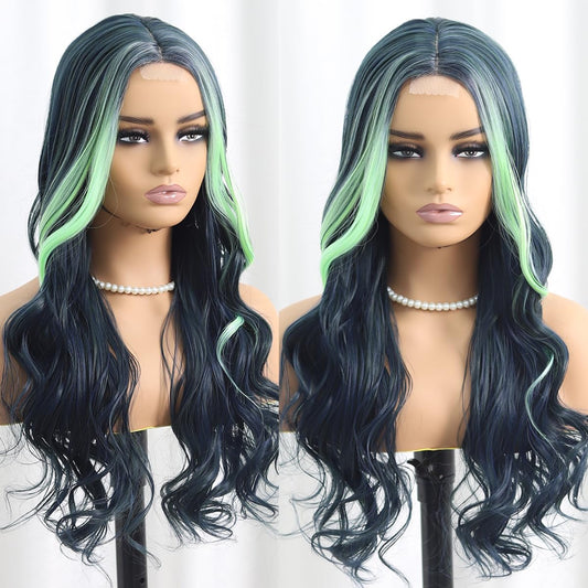 SISIFIRE Highlight Long Deep Wave Wigs for Women Long Curly Small Lace Front Wig Synthetic Heat Resistant Fiber Middle Part Wigs for Halloween Cosplay Christmas Wigs