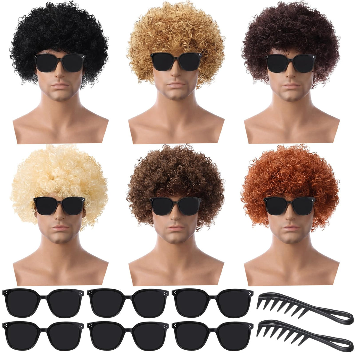 Suncalla 6 Set Afro Wigs for Halloween Party Mixed Colors