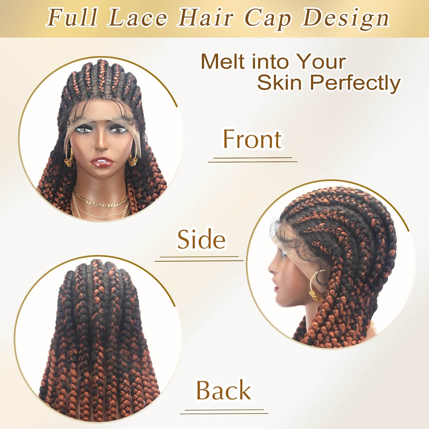 Alebery 36" Full Lace Braided Wigs for Black Women Jumbo Box Braids Lace Front Wig with Baby Hair Lightweight Synthetic Lace Frontal Black Cornrow Twisted Wigs (Brown Mixed Black)