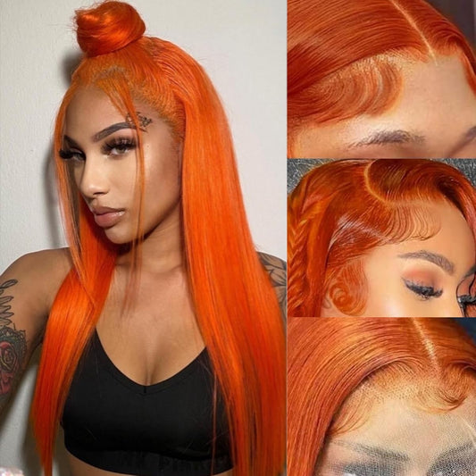 LAPONDAI 30 Inch Ginger Orange Wig Human Hair 13x6 HD Transparent Lace Front Wigs Human Hair 200% Density Straight Wigs for Women 350 Colored Brazilian Virgin Wigs Pre Plucked with Baby Hair