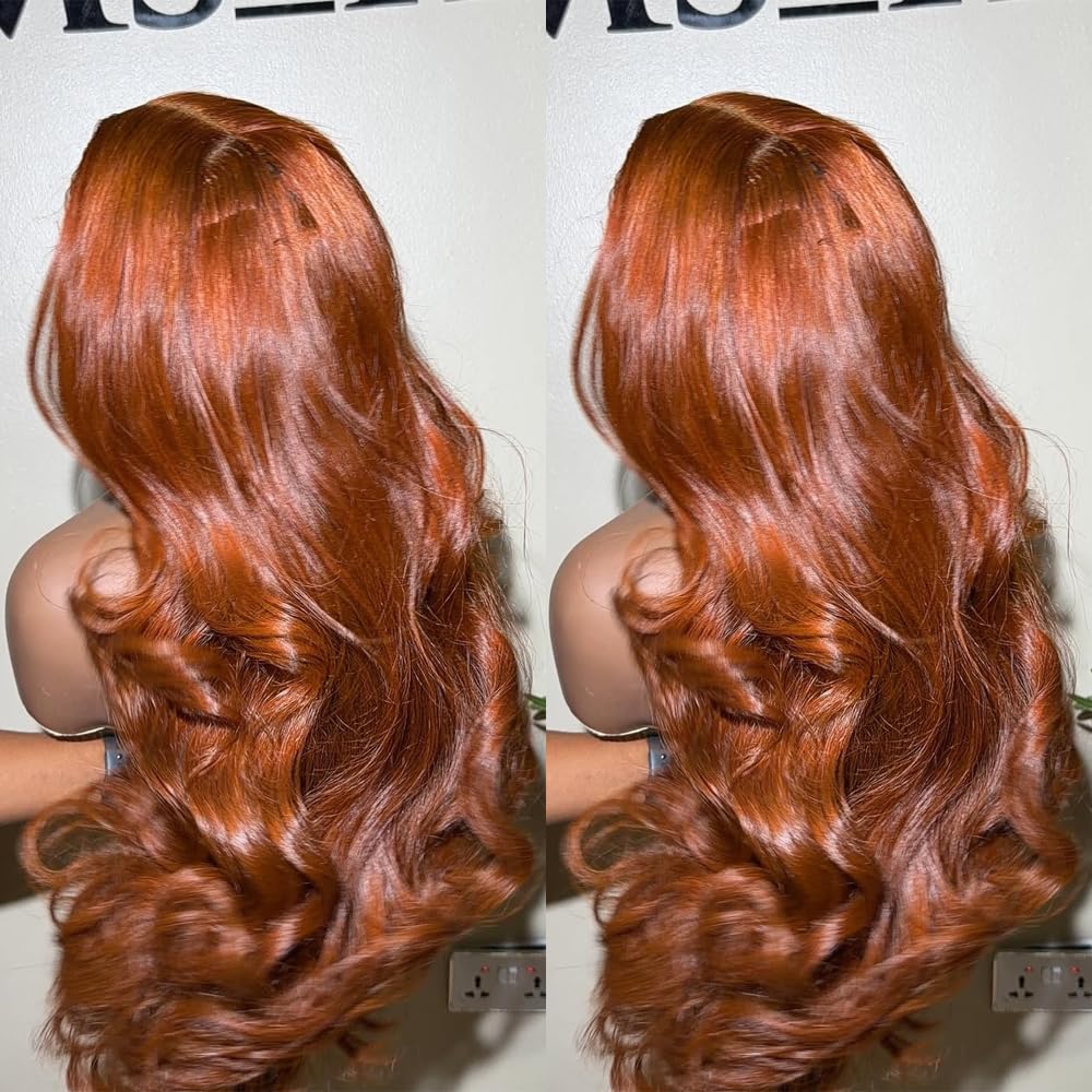 SISIFIRE Ginger Orange Wavy Lace Front Wigs for Women Orange Body Wave Synthetic Lace Front Wigs with Baby Hair Pre Plucked Hairline Glueless Lace Front Wig
