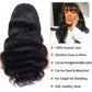 Lativ Body Wave Human Hair Wigs with Bangs None Lace Front Wigs 150% Density Glueless Machine Made Brazilian Virgin Human Hair Wigs for Black Women Natural Color(16 Inch, Body Wave)