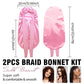 2Pcs Bonnets for Women Sleeping Braid Bonnet, Large Long Satin Silk Bonnet for Braids, Black Women Braid Bonnets with Stretchy Tie Band for Sleeping Extra Long (Pink & Leopard)