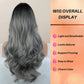 Honygebia Grey Wig with Bangs - Ombre Gray Wigs for Women, Long Wavy Layered Black Root Realistic Hair, Natural Synthetic Heat Resistant Wigs for Halloween/Christmas/Cosplay/Party