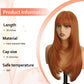 NOVFLKW Ginger Wig with Bangs for Women Long Straight Layered Hairstyle Put on Go Realistic Synthetic Heat Resistant Natural Wig for Girls Party Cosplay and Daily Use 26 inch