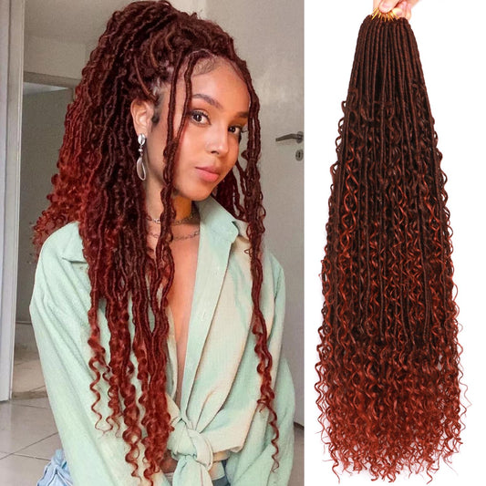 Soft Boho Locs Crochet Hair for Black Women-30 Inch 8 Packs Goddess Faux Locs Crochet Human Hair Feeling Pre Looped with Curly Ends (T350, 30 Inch(Pack of 8))