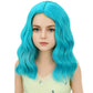 DUDUWIG Girls Blue Green Wig Kids Short Blue Green Wavy Curly Wig for Children Side Part Wigs Synthetic Hair Wigs Hairnet Include