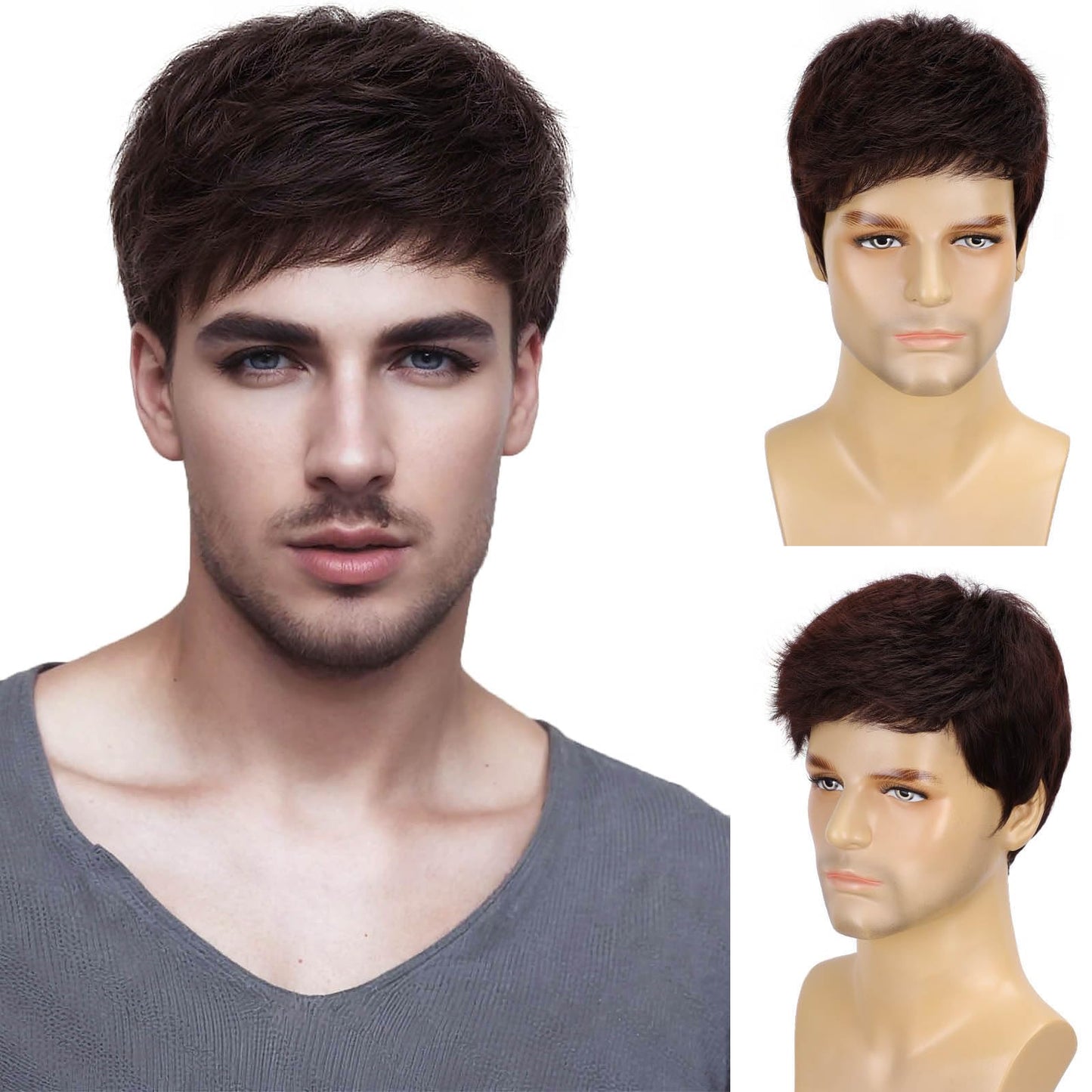 TOPHR Short Mens Wig Handsome Reddish Brown 6 Inch Heat Resistant Synthetic Straight Male Wigs for Daily Costumes or Halloween Wear