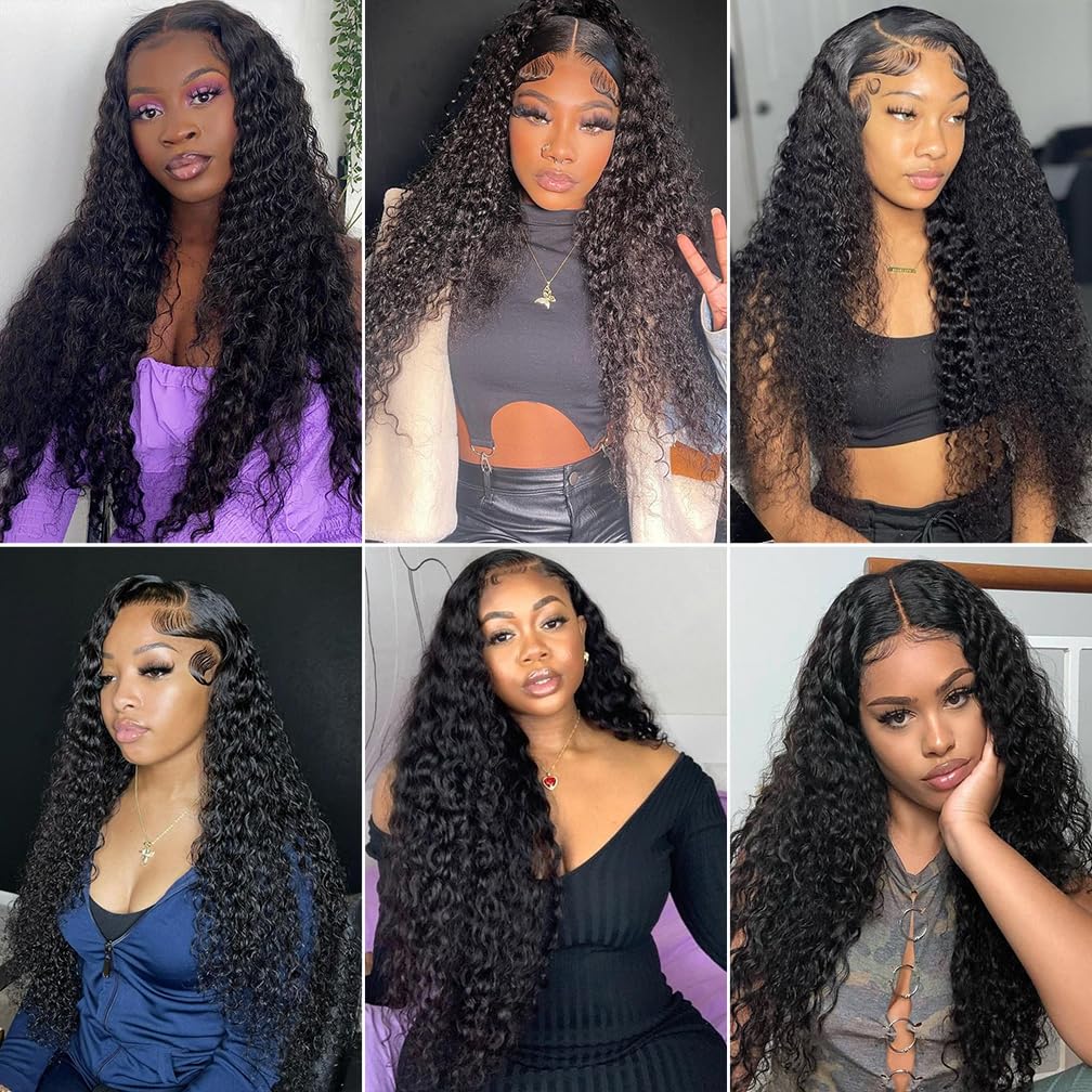Borchan Water Wave 4 Bundles Human Hair with 4x4 Free Part Closure (24 26 28 30+22) Ocean Wave Wet and Wavy Bundles with Lace Closure Pre Plucked with Baby Hair Natural Color