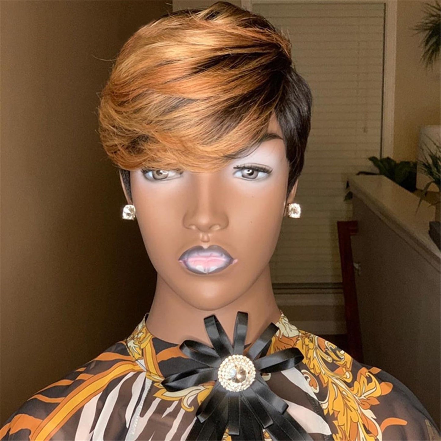 QiaQiaRing Pixie Cut Wigs For Black Women 1b/30 Color Brazilian Virgin Remy Human Hair Short Layered Pixie Human Hair Wigs with Bangs Glueless Wear and go Lightwight for Daily Use (1b/33)
