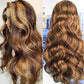 FASCARA Highlight Ombre 13x4 Body Wave Human Hair Wigs for Women Lace Front Wig HD Transparent Lace Frontal Wigs 4/27 Color Honey Blonde Glueless Human Hair Wig Pre Plucked with Baby Hair 30 Inch