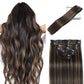 LORIEN Clip in Hair Extensions Real Human Hair, 22 Inch 110g, 1B/6 Natural Black to Chestnut Brown, Clip in 100% Brazilian Remy Human Hair Extensions 8pcs Per Set with 18 Clips Double Weft