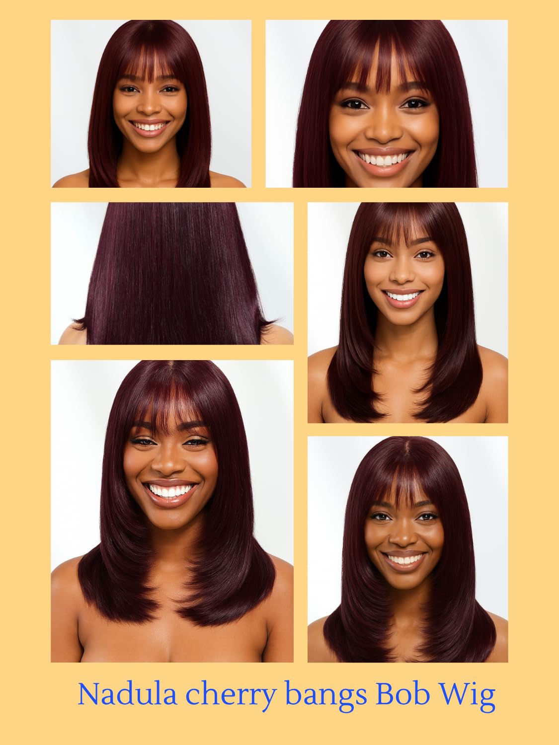 Nadula Purple Black Cherry Short Bob Layered Straight Drawstring Wig Human Hair with Wispy Bangs,Bye Bye Knots 7x5 Lace Closure Glueless Bob Wigs Pre Plucked Pre Cut Read to Wear Deep Wine Red 12inch