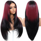 BrownBomb Ombre Red Black Wear and Go Glueless Wigs Pre Plucked Pre Cut for Beginners Synthetic Lace Front Wigs With Bangs Long Straight layered Wigs HD Lace 26 Inch 3 Seconds to Wear for Beginners