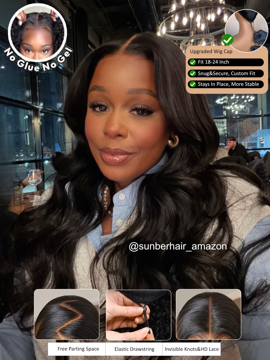 Sunber 13x4 HD Lace Loose Wave Human Hair with Drawstring Wig Upgrade 3D Cap Bye Bye Knots Pre Cut13X4 Lace Front Put On and Go 3S Wear Glueless Wigs Pre Plucked Pre Bleached Invisible Knots 20Inch