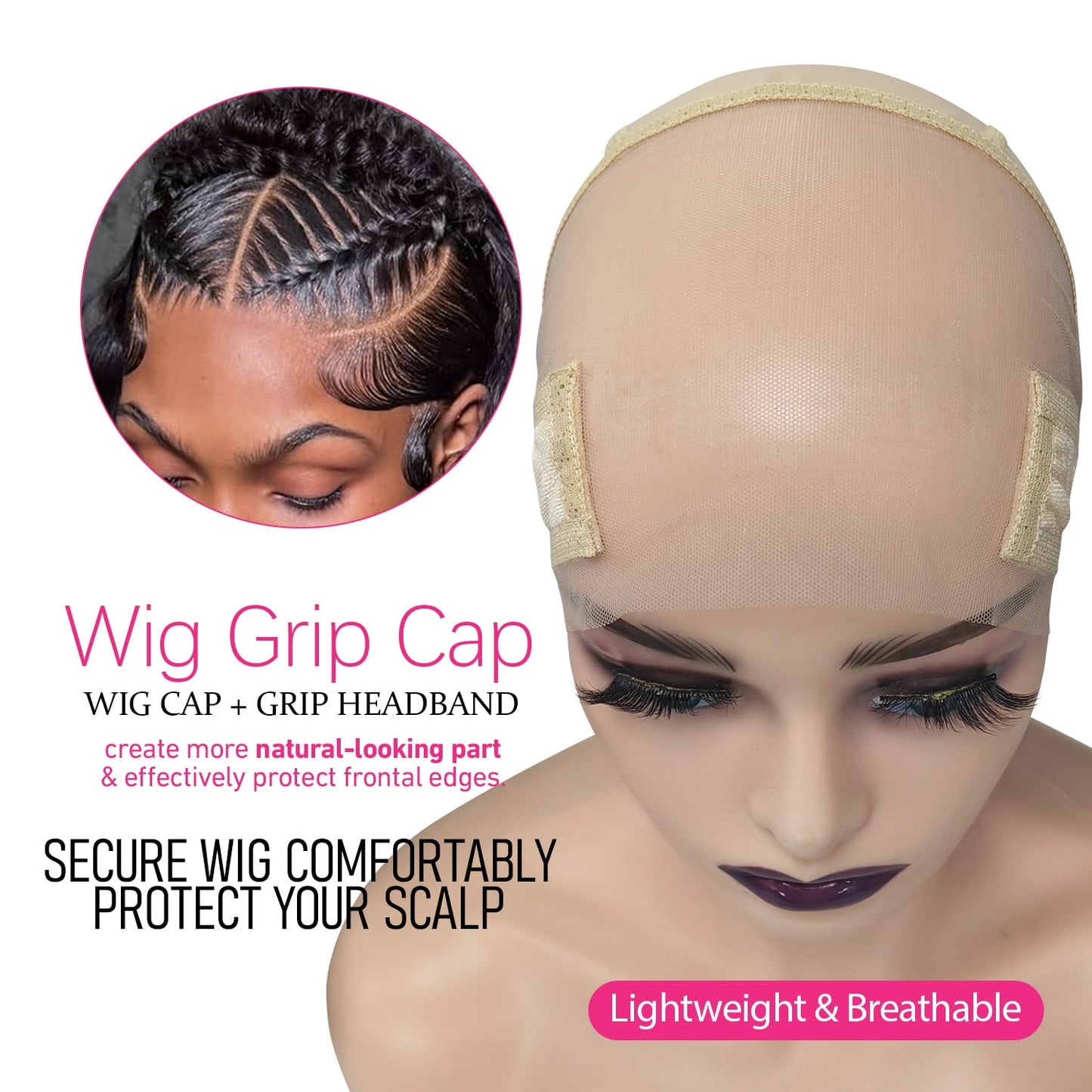 Labhairs Lace-MAX Wig Grip Cap for Women - Non Slip, Adjustable Wig Caps Holds Glueless Wigs Securely in Place, Reusable HD Lace Cap with Headband for Lace Front Wigs, One Size Fits All (Nude)
