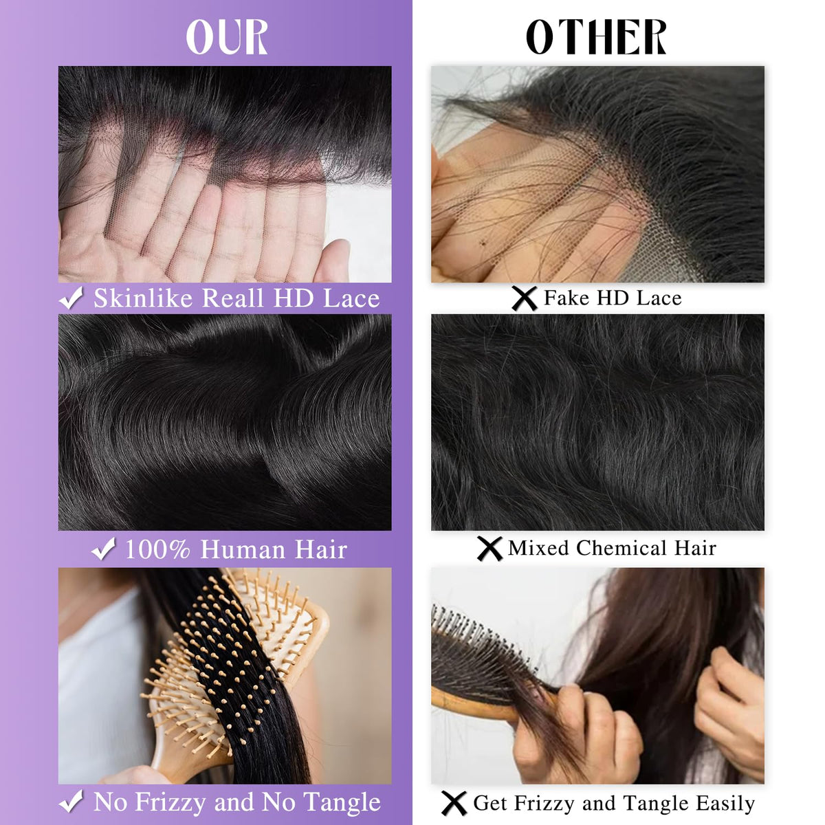 Zalvian 32 Inch 13x6 Lace Front Wigs Human Hair Pre Plucked HD Transparent Lace Frontal Real 180% Density Body Wave Lace Front Wigs Glueless Wigs with Baby Hair for Women Natural Black