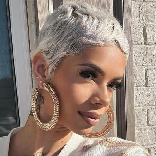 BingSing Short Grey Wigs for Back Women Pixie Cut Wigs Short Wigs for Black Women Short Grey Pixie Curly Hair Wig