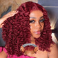 UCUVIC Glueless Wigs Human Hair Pre Plucked Pre Cut Wear And Go Curly 5x5 Deep Wave Bob Wig Human Hair Lace Front Closure Wigs For Black Women 200Density Wig Glueless Wear And Go Burgundy 14 Inch