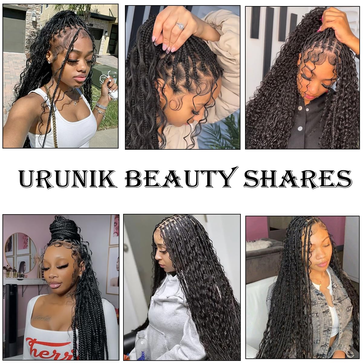 URUNIK Boho Knotless Braided Wigs for Black Women Bohemian Box Braided Wigs With Baby Hair Synthetic Boho Braid Lace Front Wig Natural Black(Natural Black, 13x6 Boho Braided Wig 36 Inch)