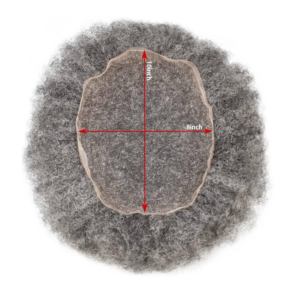 Afro Toupee For Black Men Human Hair All Transparent Lace Man Weave Balding Mens Custom Hair Unit 8X10inch Male Hair Replacement with weaves Light To Medium (10"*8", #1B50 Off Black+50% Gray-6mm)