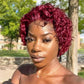 Red Short Curly Wigs - Pixie Cut Lace Front Wigs, 6 Inch Human Hair, Burgundy, HD Lace Front, Plucked, for Black Women
