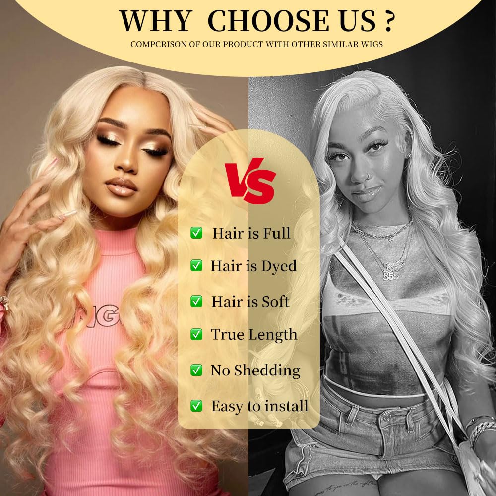Femca 38 Inch 613 Lace Front Wig Human Hair 200 Density 13x6 Blonde Wig Human Hair 613 Transparent Body Wave Lace Front Wigs Human Hair Minimal Shedding Easily Stained No Tangle
