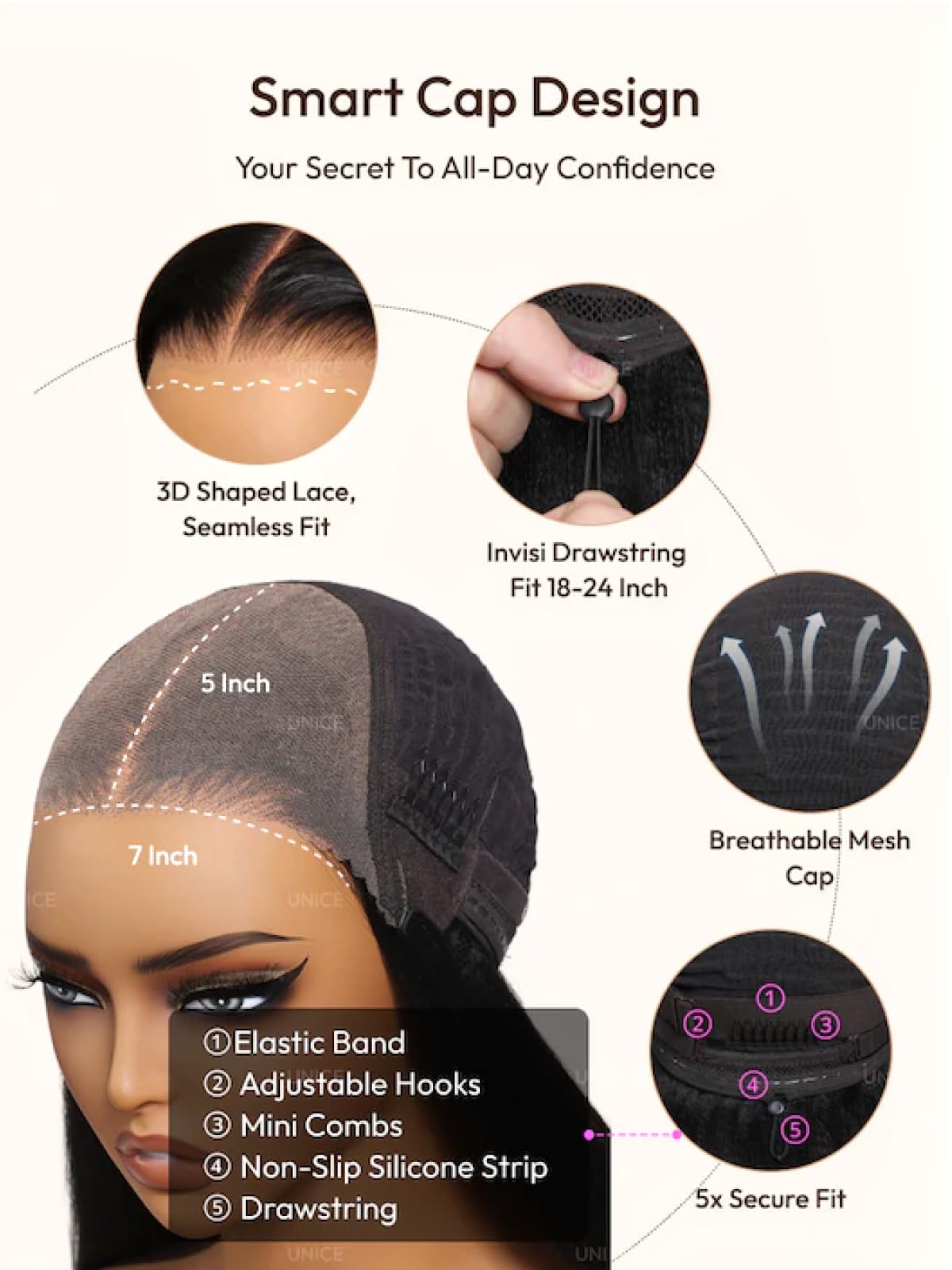 UNICE 8 inch Short Layered Bob Drawstring Wig Human Hair with Side Swept Bangs Bye Bye Knots 7x5 Lace closure Glueless Wigs Human Hair Pre Plucked Pre Cut Read to Wear