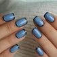 CurvLife Press on Nails Short Square Blue Ombre, 30PCS Glossy Acrylic Fake Nails with Design, Full Cover Reusable Glue on Nails Kit with Nail Glue, Adhesive Tabs & Nail File