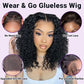 UCUVIC Curly Bob Wig Human Hair 5x5 Wear And Go Glueless Wigs Human Hair Pre Plucked Pre Cut Deep Wave Lace Front Closure Wigs For Black Women 200 Density Curly Wig Glueless Wear And Go Black 12 Inch