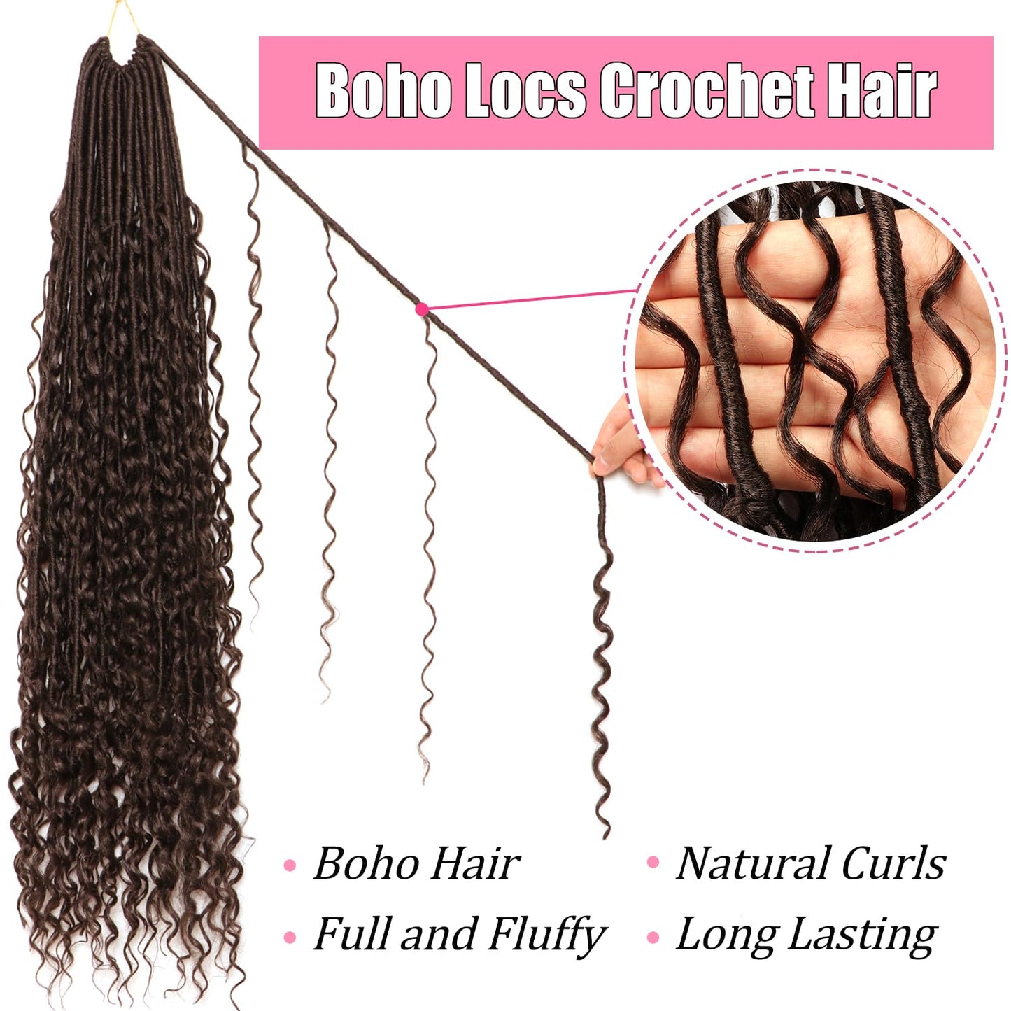 Soft Boho Locs Crochet Hair for Black Women-30 Inch 8 Packs Goddess Faux Locs Crochet Human Hair Feeling Pre Looped with Curly Ends (#4, 30 Inch(Pack of 8))