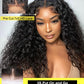 Sunber 4C Kinky Edges Water Wave Human Hair Wigs with Drawstring Bye Bye Knots Pre Cut 7x5 HD Lace Front Water Wave Glueless Wigs Put On and Go Pre Bleached Knots 180% Density 14Inch Beginner friendly