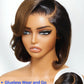 Nadula Glueless Bye Bye Knots Short Bob Drawstring Wig human Hair with Blow Out Bangs, Black to Chestnut Brown Ombre Pre Cut 7X5 HD Lace Front Wigs Pre Plucked Bleached Knots Ready to Wear 10inch
