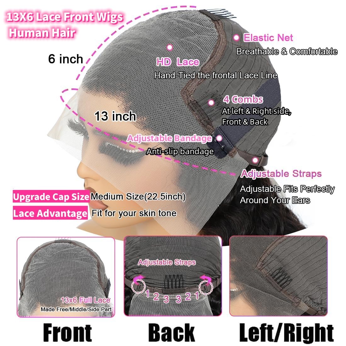 JTMMP 18 Inch Deep Wave Lace Front Wigs Human Hair Pre Plucked 13x6 HD Transparent Lace Frontal Wigs Human Hair 200% Density Deep Curly Glueless Wigs Human Hair for Women
