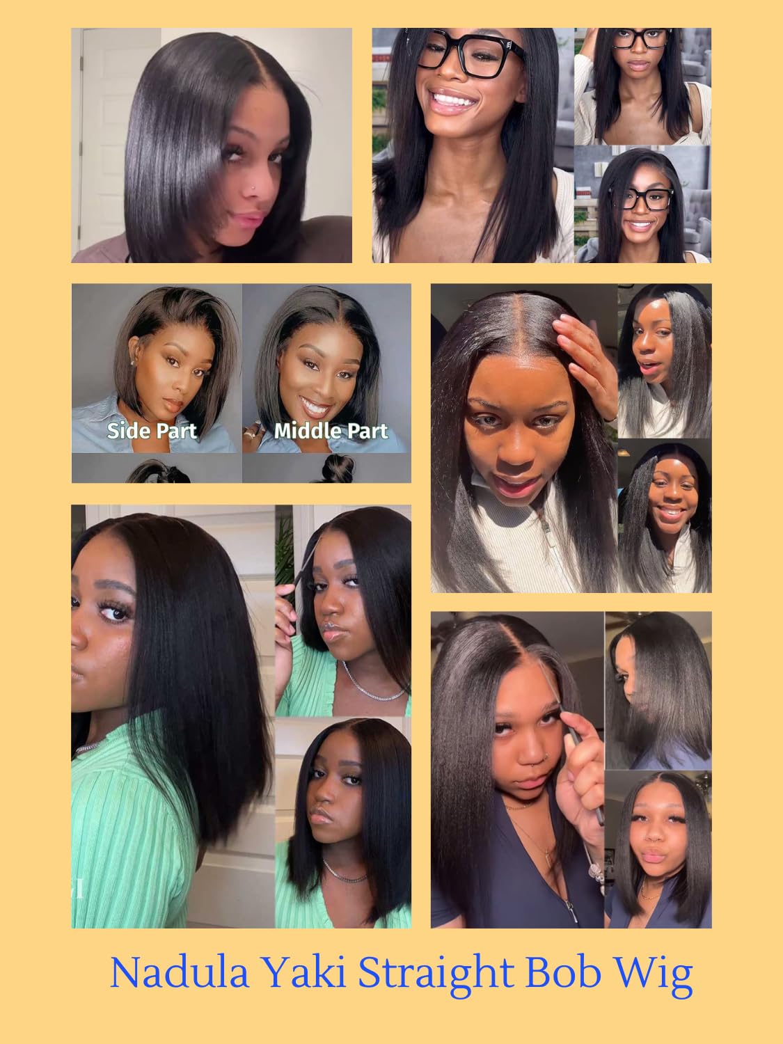 Nadula 10 Inch 13x4 HD Lace Yaki Straight Bob Wig with Drawstring – Pre Everything Glueless Bob Lace Front Wig Human Hair with Ear Tape, Pre-Plucked Invisible Knots, Ready to Go Yaki Wig 150% Density