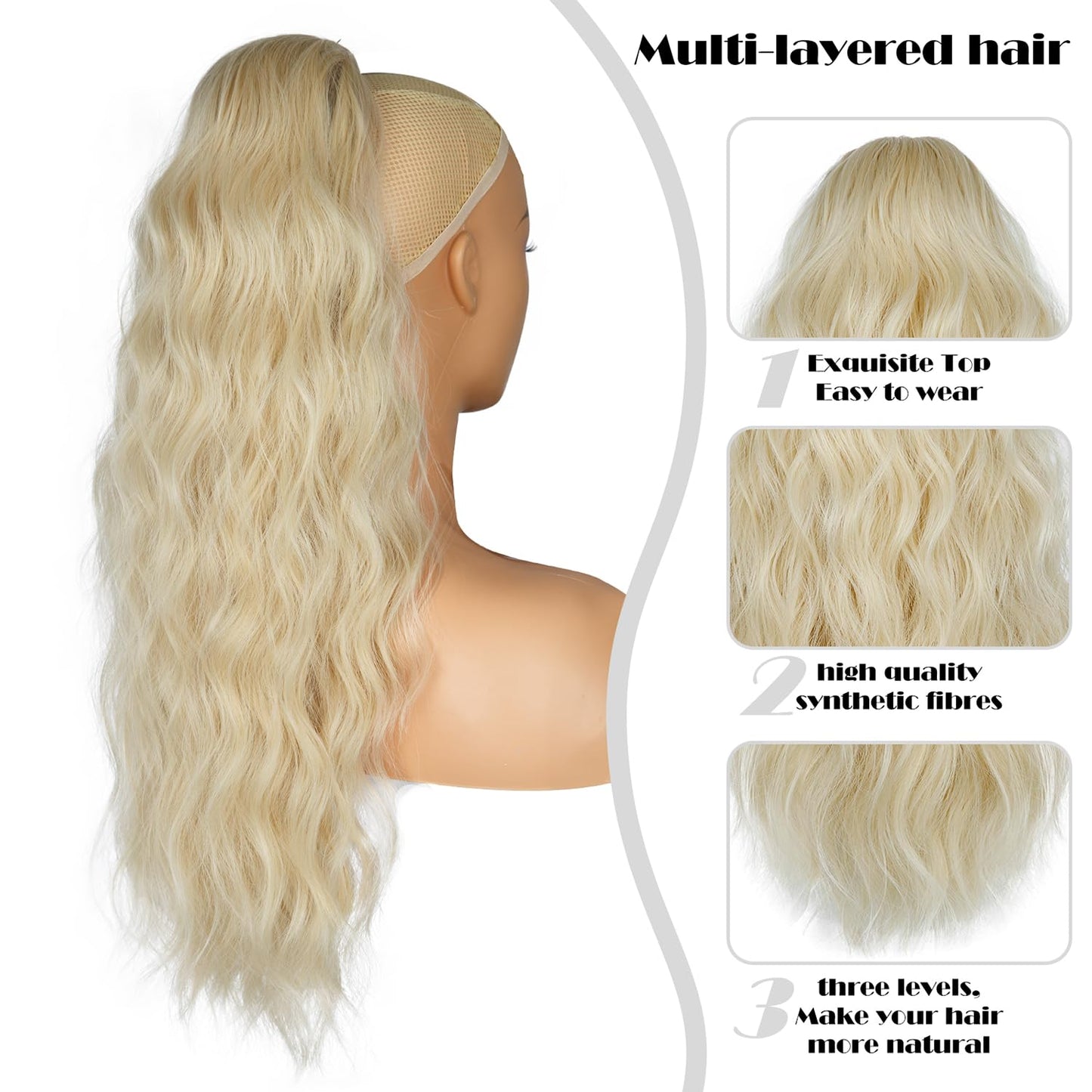 Drawstring Ponytail for Women, 26 inch Synthetic Pony Tails Hair Extensions, Natural Ponytail Hair Extensions for Daily Use (Color: Beige)