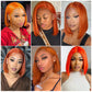350 Ginger Bob Wig Human Hair 13x4 HD Transparent Lace Front Wigs Pre Plucked Natural Hairline Straight Bob Wig for Black Women Short Orange Ginger with Baby Hair 180% Density Brazilian Hair 14Inch
