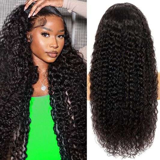 YIJUNDEMA Deep Wave 13x6 Lace Front Wigs Human Hair 200% Density 34 Inch Curly Human Hair Wig for Women Natural Black HD Transparent Lace Glueless Frontal Wigs Human Hair Pre Plucked