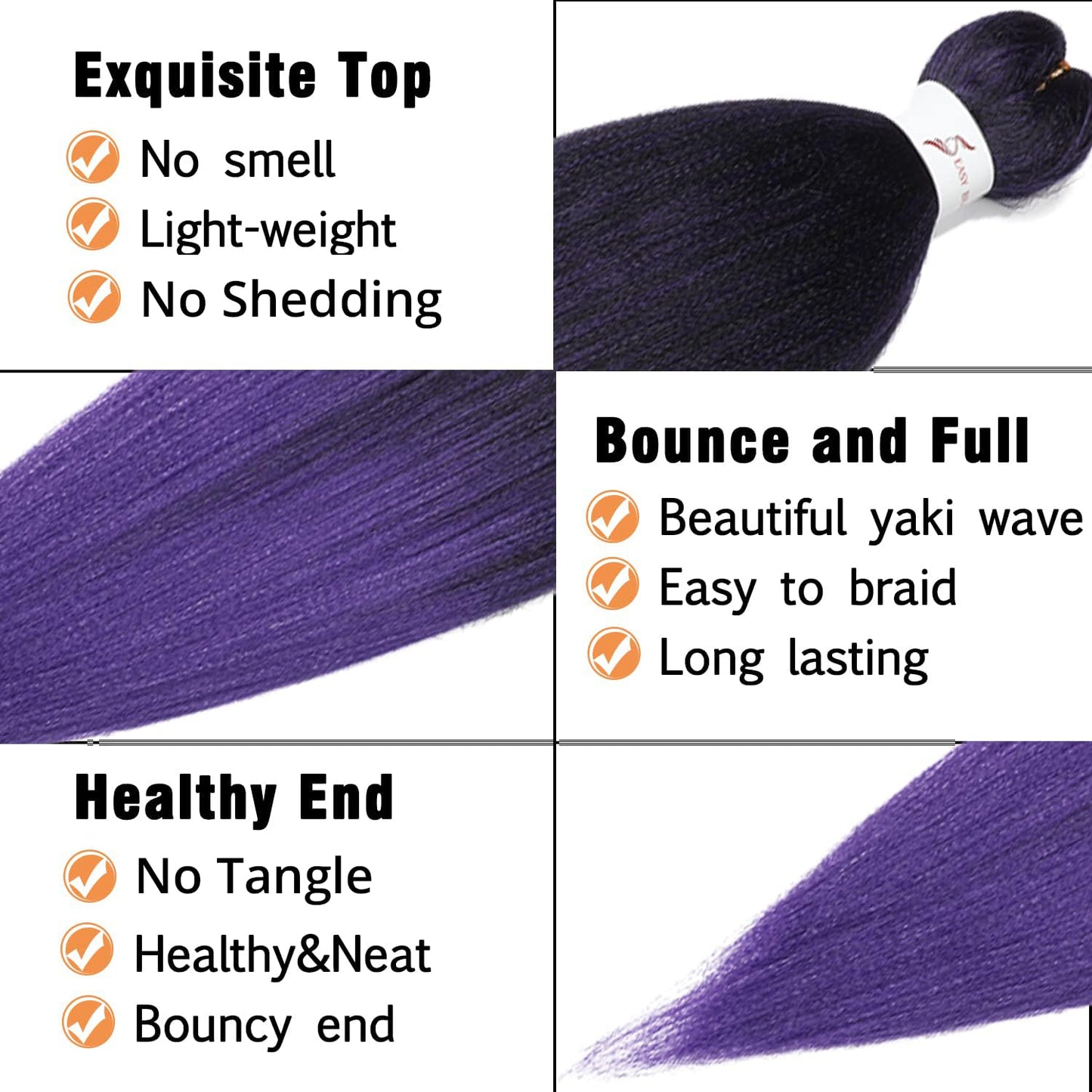 Purple Braiding Hair Pre Stretched 24 inch 3 Packs Braiding Hair Soft Yaki Texture, No Itch, Hot Water Setting Synthetic Hair Extensions for Braids (24in,1B/Purple)